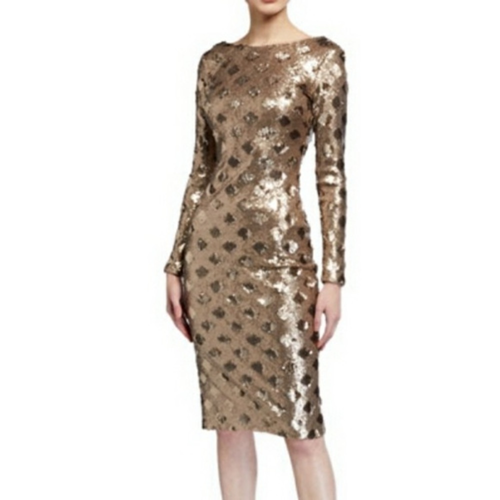 Dress the Population Emery Sequin Sheath Dress Gold size small